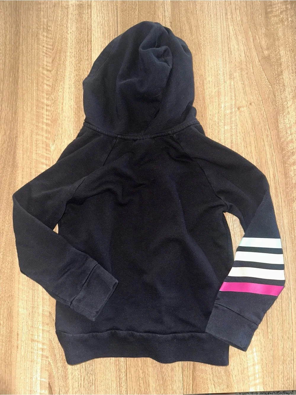 The Children’s Place Girls Kids Black Hoodie Smiley and Multicolor Striped
